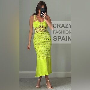Zara lime Green Crochet knit dress size S